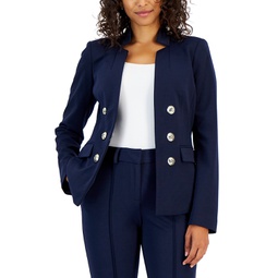 Womens Ponte Faux-Double-Breasted Blazer