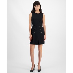 Womens Sleeveless Button A-Line Dress