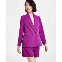 Womens Double-Breasted Pinstripe Blazer