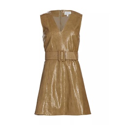 Reina Belted Faux Leather Minidress