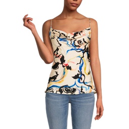 River Abstract Print Cowlneck Top