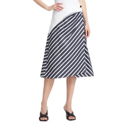 Ziggy Asymmetric Stripe Cotton Wrap Midi Skirt