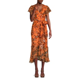 Blaire Floral Linen & Slik Midi Dress