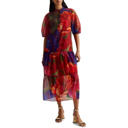 Womens Ted Baker Miru Organza Tropical Bloom Midi Dress