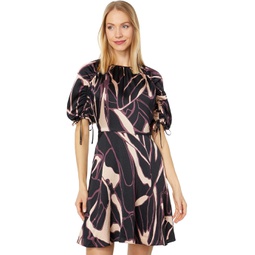 Ted Baker Gilliaa Printed Mini Fit-and-Flare with Puff Sleeve