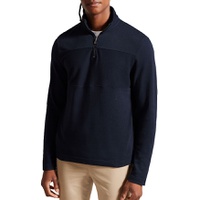 Gazine Long Sleeve Textured Paneled Quarter Zip Sweater