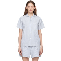 White & Blue Short Sleeve Pyjama Shirt 241482F079033