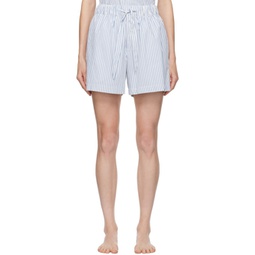 White & Blue Drawstring Pyjama Shorts 241482F079070