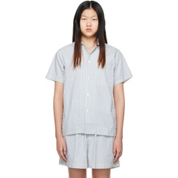 Blue & White Oversized Pyjama Shirt 231482F079007