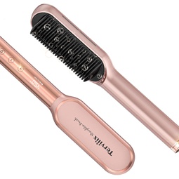 Terviiix Hair Straightener Brush, Ceramic Ionic Hair Straightening Comb with 13 Temps LCD Display, Dual Voltage, Heat Brush Straightener for Women & Flat Iron Comb for Thick Curly