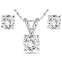 14k white gold 1 carat tw diamond pendant and earring matching set