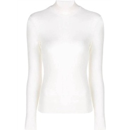 thin ribbed turtle mock neck top in ivory