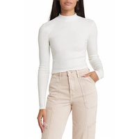 thin ribbed knit turtle mock neck long sleeve top in ivory