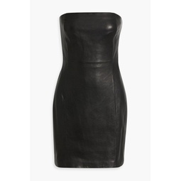 Strapless leather mini dress