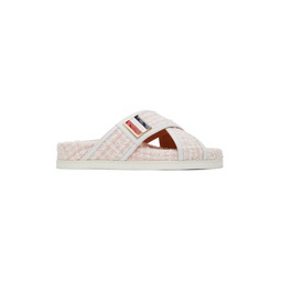 Pink   White Tweed Criss Cross Flat Sandals 221381F124005