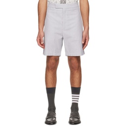 White   Gray Striped Shorts 241381M193014