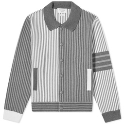 Thom Browne Stripe Seersucker Polo Collar Bomber Jacket Tonal Grey
