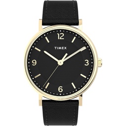 Timex Mens Southview 41mm Watch  Gold-Tone Case Black Dial with Black Leather Strap