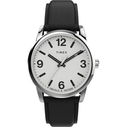 Timex Mens Easy Reader Bold 38mm Watch  Silver-Tone Case White Dial with Black Leather Strap