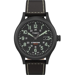 Timex Mens TW4B18500 9J Expedition Scout Solar 40mm Black Leather Strap Watch