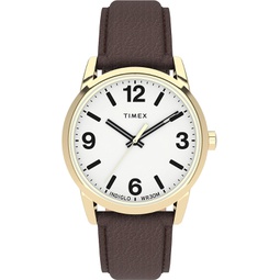 Timex Mens Easy Reader Bold 38mm Watch  Gold-Tone Case White Dial with Brown Leather Strap