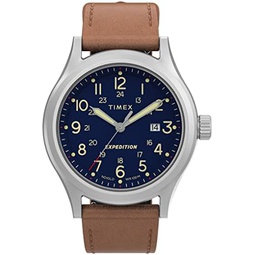 Timex Mens Expedition North Sierra Watch  Blue Dial Stainless Steel Case with Brown Leather Strap