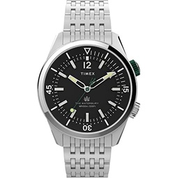 Timex Men’s Waterbury Diver 41mm Watch  Black Dial Stainless Steel Case with Black Leather Strap