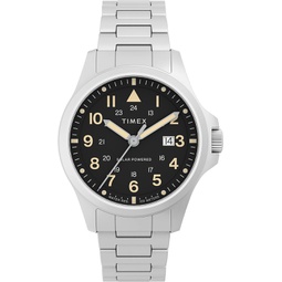 Timex Mens Expedition North Field Post Solar 41mm Watch  Black Dial Stainless Steel Case & Bracelet