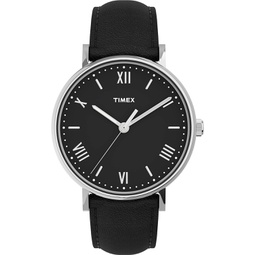 Timex Mens Southview 41mm Watch  Black Dial Silver-Tone Case with Black Leather Strap