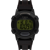 Timex Mens Expedition CAT 41mm Watch - Brown Strap Digital Dial Black Case