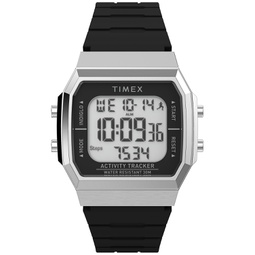 Unisex Activity Tracker Digital Black Silicone Strap 40mm Octagonal Watch