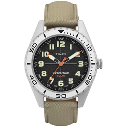 Mens Expedition Field Analog Solar Tan material Strap 43mm Round Watch