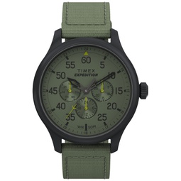 Mens Expedition Field Quartz Analog Green material Strap 43mm Round Watch