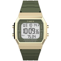 Unisex Activity Tracker Digital Green Silicone Strap 40mm Octagonal Watch
