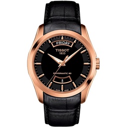 Tissot Mens Couturier 316L Stainless Steel case with Rose Gold PVD Coating Swiss Automatic Watch, Black, Leather, 22 (T0354073605101)
