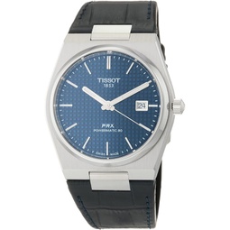 Tissot Mens PRX Powermatic 80 316L Stainless Steel case Automatic Watch, Blue, Leather, 12 (T1374071604100)