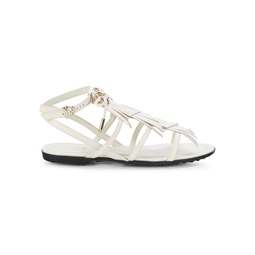 Womens Fringed Leather Flat Sandals