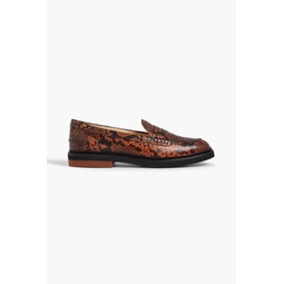 Snake-effect leather loafers