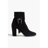 Buckled fringed suede ankle boots