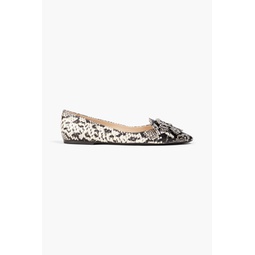 T-Ring fringed snake-effect leather point-toe flats