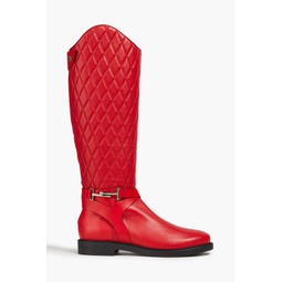 Logo-appliqued quilted leather boots