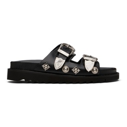 Black Double Buckle Charms Sandals 241492F124016