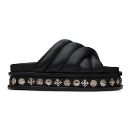 Black Embellished Leather Sandals 232492F124013
