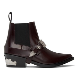 Burgundy Ankle Strap Chelsea Boots 232492F113014