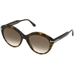 Tom Ford FT0763 52K Dark Havana FT0763 Round Sunglasses Lens Category 3 Size 56