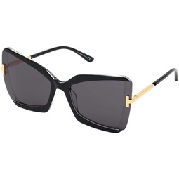 Tom Ford - FT07666303A Black/Crystal Square Women Sunglasses - 63mm