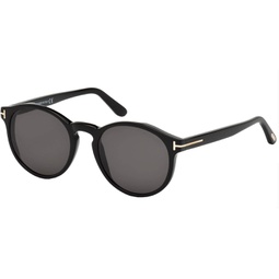 Tom Ford FT0591 01A Shiny Black Ian Round Sunglasses Lens Category 3 Size 51mm