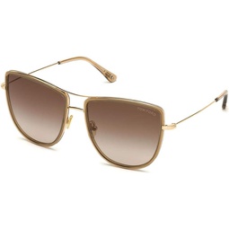 Sunglasses Tom Ford FT 0759 Tina 28F Shiny Rose Gold/Champagne Temple Tips/Gra, 59-18-140