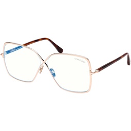 Tom Ford Eyeglasses FT 5841 -B 028 Shiny Rose Gold, t Logo/Blue Block Lenses