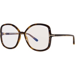 Eyeglasses Tom Ford FT 5845 -B 052 Dark Havana,t Logo/Blue Block Lenses